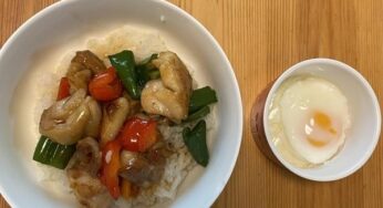 鶏肉甘だれ炒め丼♪＆温泉たまご　～Mちゃんレシピ②～