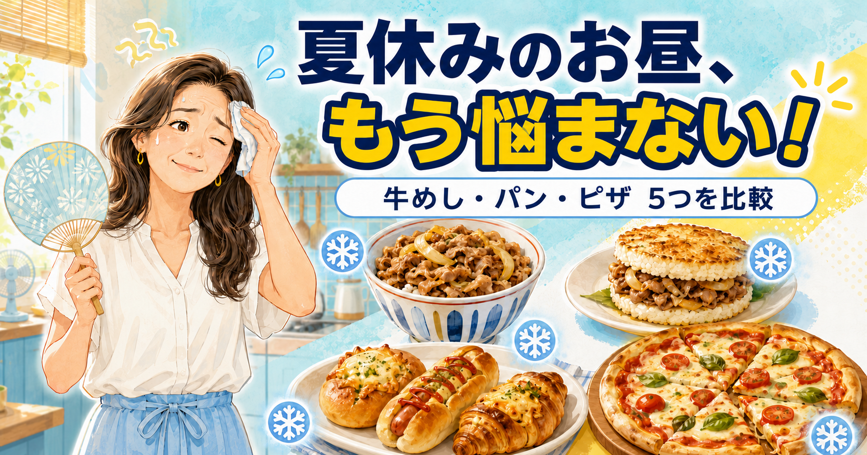 夏休みのお昼ごはんがめんどくさい!レンジでラクな冷凍・常温ストック5選を比較|牛めし・パン・ピザ