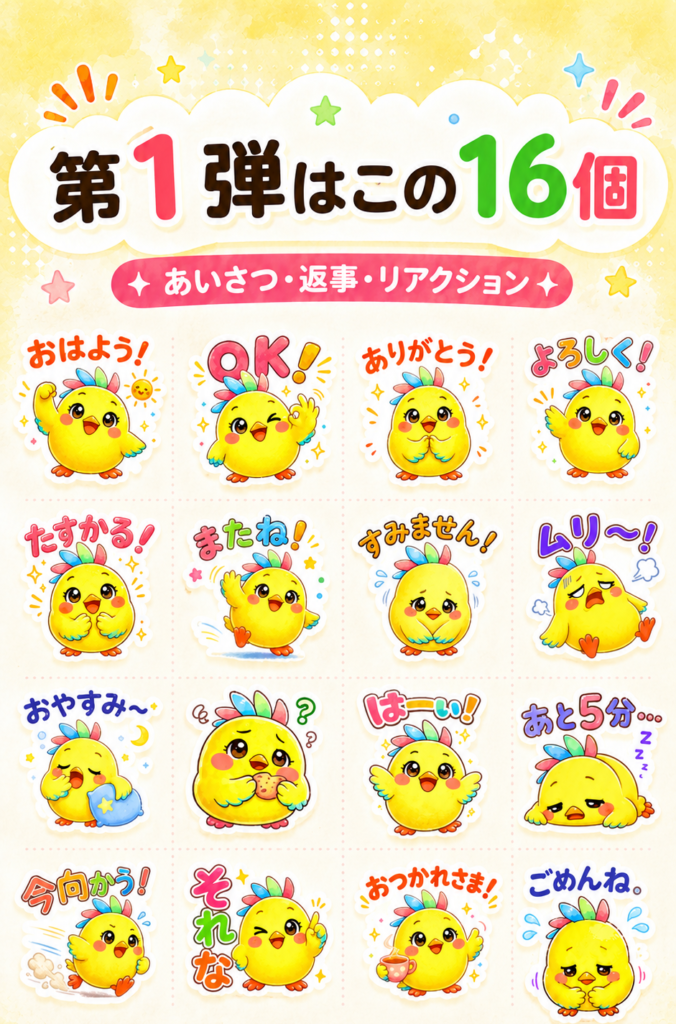 AIで作ったLINEスタンプ第1弾日常で使えるぴなちのほのぼの毎日スタンプ
